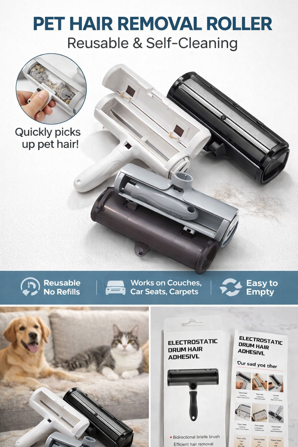 ClevaNest™ Pet Hair Remover Roller – Effortless Fur & Lint Cleaning