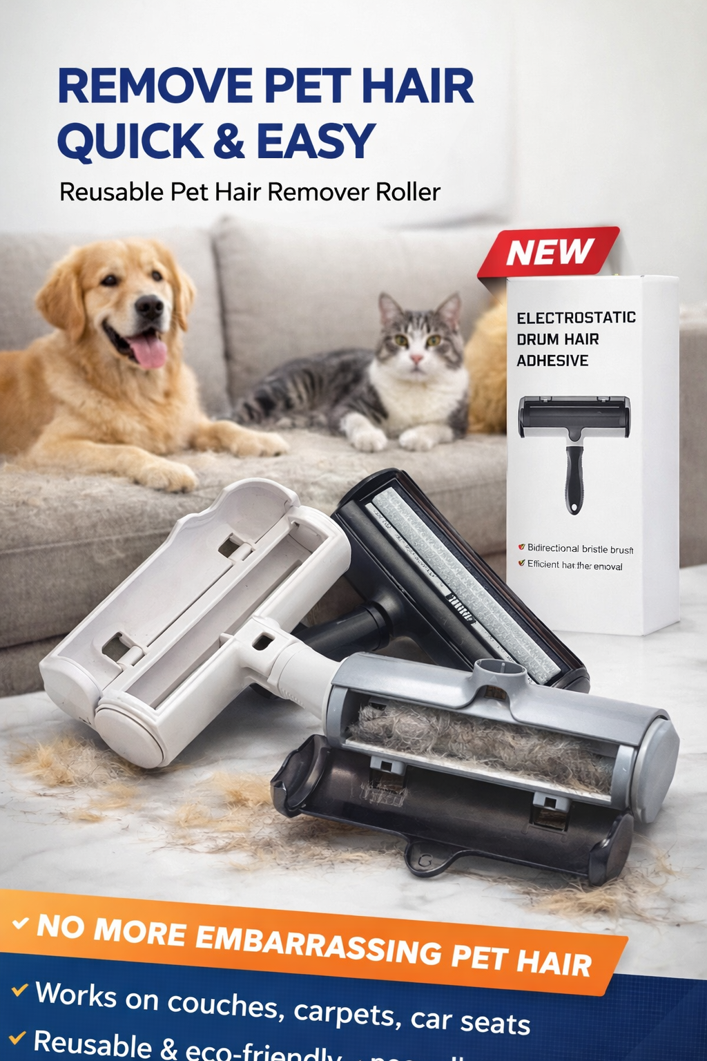 ClevaNest™ Pet Hair Remover Roller – Effortless Fur & Lint Cleaning